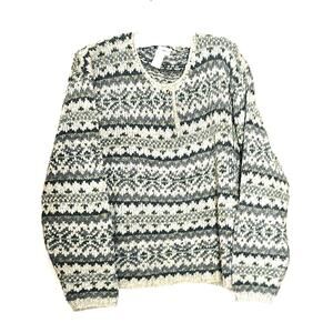 VTG WEATHERVANE BEIGE GRAY GREEN KNIT ACRYLIC WOOL BOXY PULLOVER SWEATER L LARGE